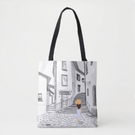 Elegante Tote-Tasche mit handGezeichnet Altstadt Tasche
