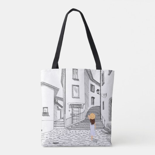 Elegante Tote-Tasche mit handGezeichnet Altstadt Tasche (Rückseite)