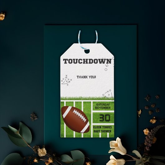Elegante Touchdown Football Baby Shower Geschenkanhänger