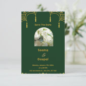 Elegante traditionelle indische Hochzeit in Grün u RSVP Karte (Stehend Vorderseite)
