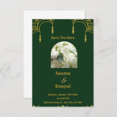 Elegante traditionelle indische Hochzeit in Grün u RSVP Karte (Vorne/Hinten)