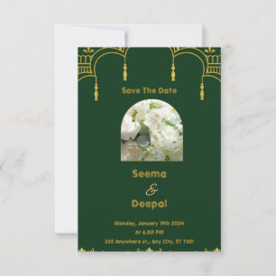 Elegante traditionelle indische Hochzeit in Grün u RSVP Karte