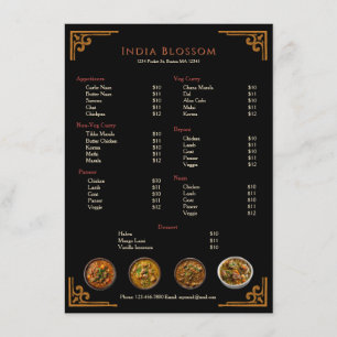 Elegante traditionelle indische Restaurant-Flat-Me Menükarte