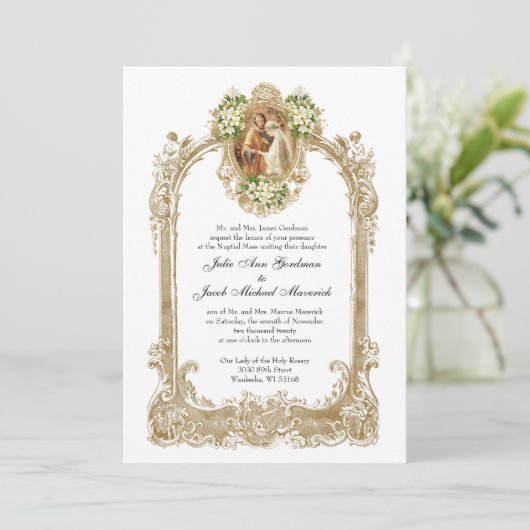 Elegante traditionelle katholische Hochzeit & Empf Einladung (Stehend Vorderseite)