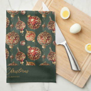 Elegante traditionelle rote und goldene Weihnachts Geschirrtuch