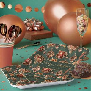 Elegante traditionelle rote und goldene Weihnachts Pappteller
