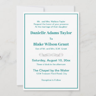 Elegante traditionelle Wörter Weiß Tief Aquamarine Einladung