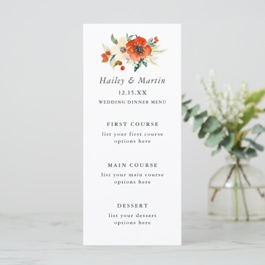 Elegante Traditionen Blumenkarte Menükarte (Stehend Vorderseite)