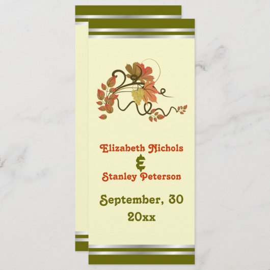 Elegante Traube und Blätter Hochzeitskarte Programm (Vorne/Hinten)