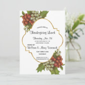 Elegante Trauben & Gold Erntedank Mittagessen Einladung (Stehend Vorderseite)