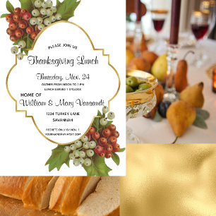 Elegante Trauben & Gold Erntedank Mittagessen Einladung