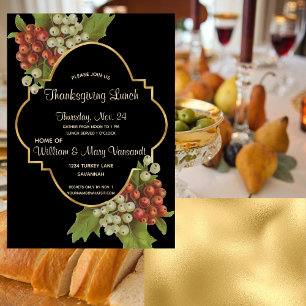 Elegante Trauben & Gold Erntedank Mittagessen Einladung