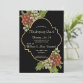 Elegante Trauben & Gold Erntedank Mittagessen Einladung (Stehend Vorderseite)