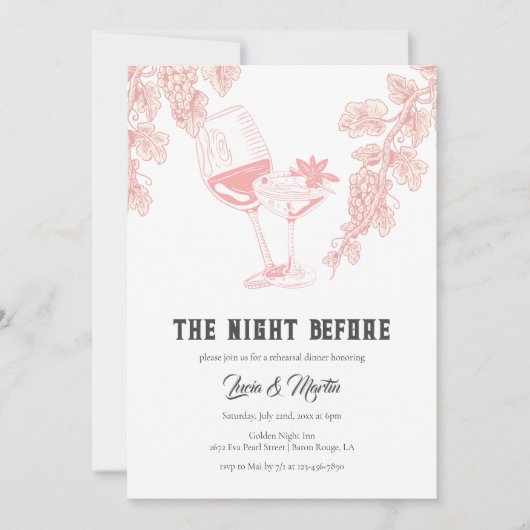 Elegante Trauben Obst Champagner Probe Abendessen Einladung (Vorderseite)