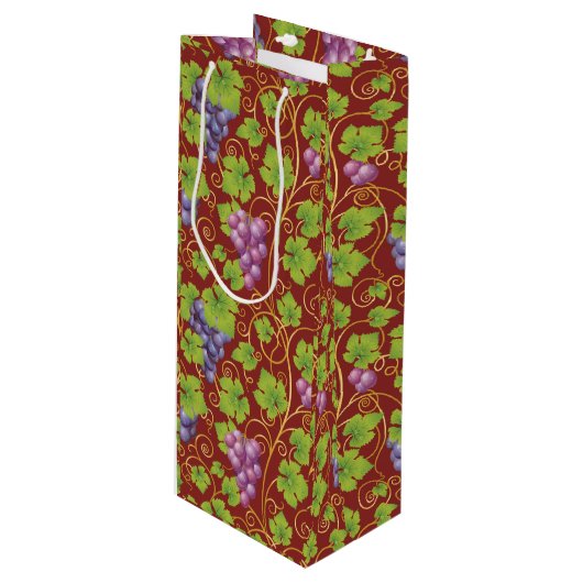 Elegante Trauben Papier Tasche Wein Geschenktüte Für Weinflaschen (Vorderseite Schrägansicht)