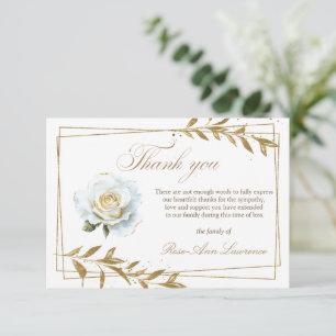 Elegante Trauerweiße Rosen-Gold-Blätter Dankeskarte