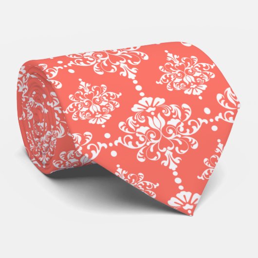Elegante Trauzeugen Damask Muster Coral Wedding Krawatte (Gerollt)