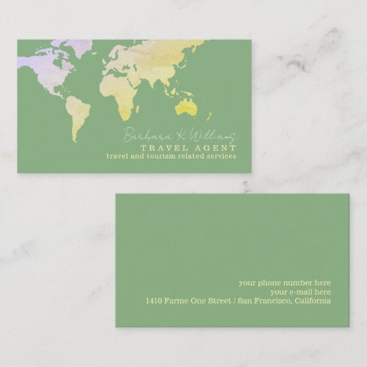 Elegante Travel Agent Salbei-Green Business Card Visitenkarte (Vorne/Hinten)