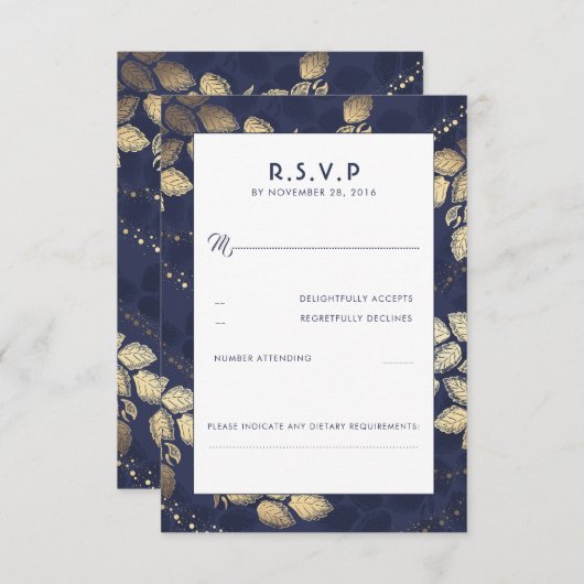 Elegante Tree Blätter und Lights Wedding RSVP Card (Vorne/Hinten)