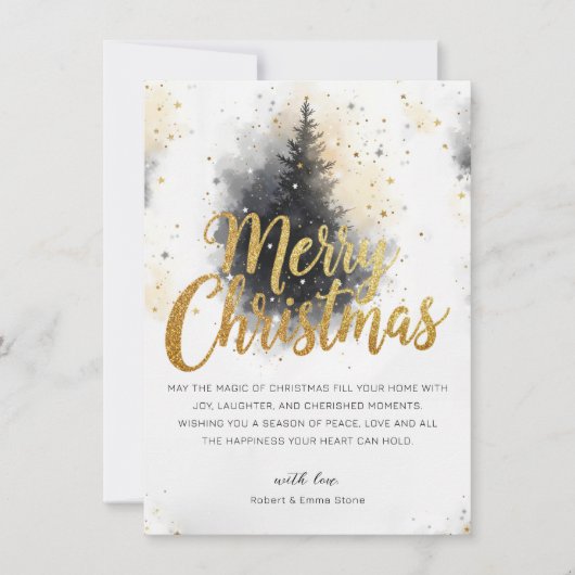 Elegante Tree Script Weihnachtskarte außerhalb des Einladung (Vorderseite)