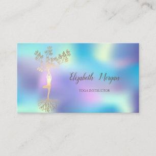 Elegante Tree Silhouette, Blue Holographic Yoga Visitenkarte