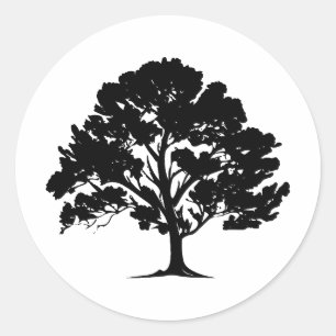 Elegante Tree-Silhouette in Monochrome Runder Aufkleber