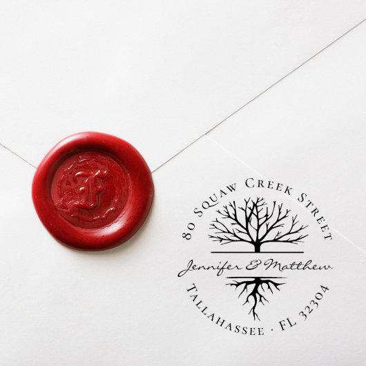 Elegante Tree Verheiratet Couple Rücksendeadresse Gummistempel