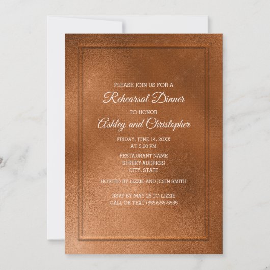 Elegante trendige Kupfer-Hochzeitsprobe Einladung (Vorderseite)