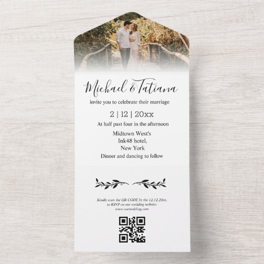 elegante trendige qr Code uAwg Hochzeit All In One Einladung (Innen Boden)