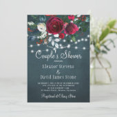 Elegante trendige rustikale Winter-Blumenpaare dus Einladung (Stehend Vorderseite)