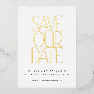 Elegante trendige weiße und goldene Save-the-Date- Folieneinladung