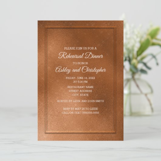 Elegante trendy Copper Wedding Probe Einladung (Stehend Vorderseite)