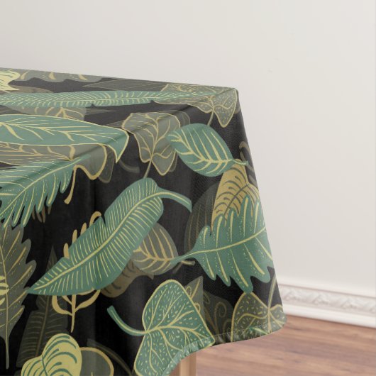 Elegante Trendy Fall Green Blätter Herbst Schwarz Tischdecke (Beispiel)