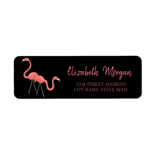 Elegante Trendy, Flamingos, Black Address Label (Vorne)