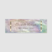 Elegante Trendy, Gold Frame Holographic Pearl Namensschild (Vorderseite)
