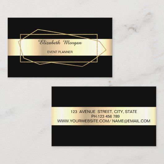 Elegante trendy Gold Geometric, Rahmen, Schwarz Visitenkarte (Vorne/Hinten)