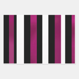 Elegante Trendy Magenta Schwarz und Weiß Streifen Geschenkpapier Set
