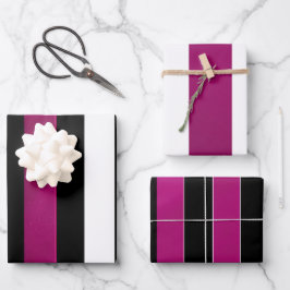 Elegante Trendy Magenta Schwarz und Weiß Streifen Geschenkpapier Set