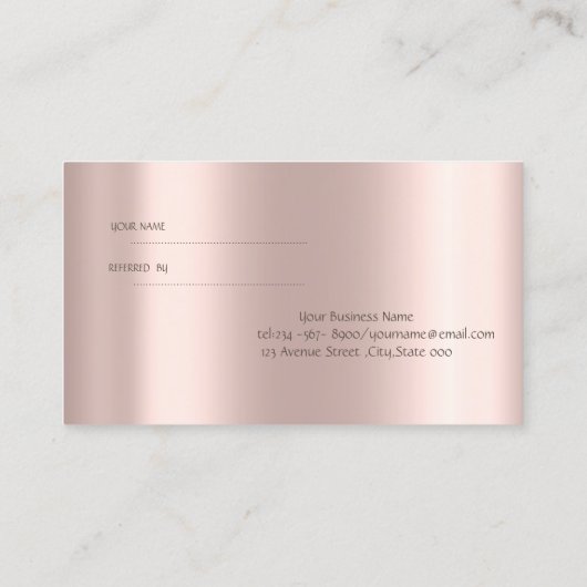 Elegante Trendy Rose Gold Glitzer Tropfen Empfehlungskarte (Rückseite)