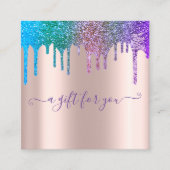 Elegante Trendy Rose Gold, Rainbow Glitzer Tropfen Rabattkarte (Vorderseite)