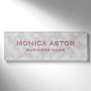 Elegante Trendy Rosen-Goldmarmorierunggewohnheit Namenschild