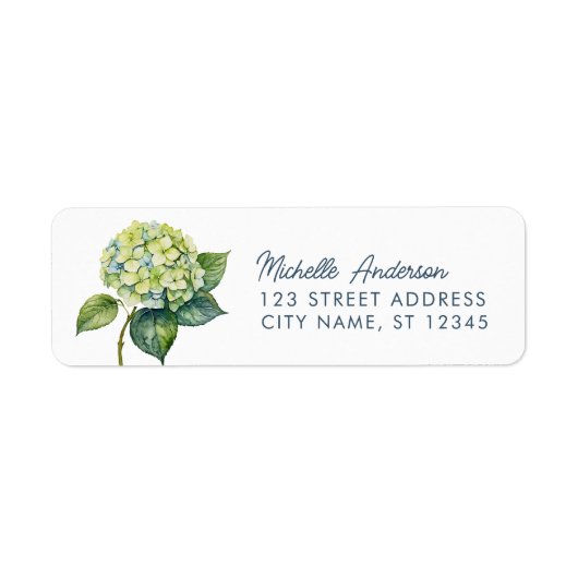 Elegante Trendy Watercolor Hydrangea Rücksendeadre (Vorne)