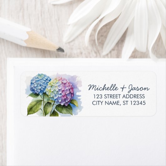 Elegante Trendy Watercolor Hydrangea Rücksendeadre (Insitu)