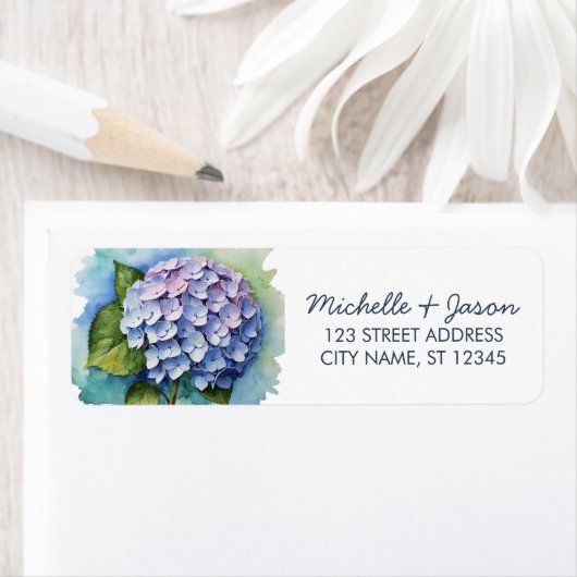 Elegante Trendy Watercolor Hydrangea Rücksendeadre (Insitu)