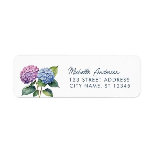 Elegante Trendy Watercolor Hydrangea Rücksendeadre (Vorne)