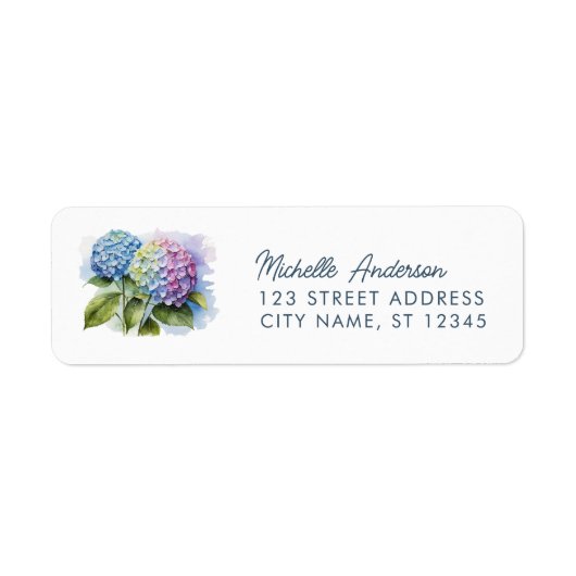 Elegante Trendy Watercolor Hydrangea Rücksendeadre (Vorne)
