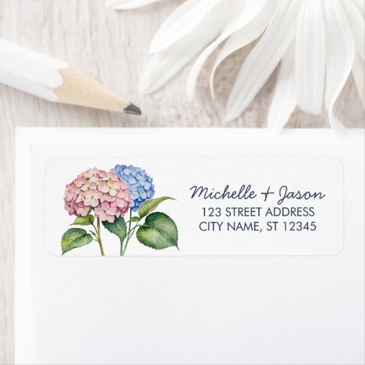 Elegante Trendy Watercolor Hydrangea Rücksendeadre (Insitu)