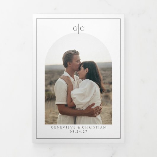 Elegante Tri-Fold Hochzeit Einladung mit Fotos (Cover)
