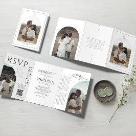 Elegante Tri-Fold Hochzeit Einladung mit Fotos