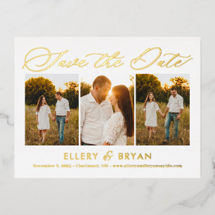 Elegante Trio FOIL Wedding Save the Date Postcard Folie Einladungspostkarte